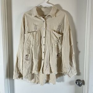 POL Ivory Distressed Denim Jacket Sz M